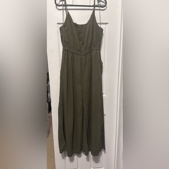 Haute Hippie Style Womens Linen Blend Strappy Wide Leg Jumpsuit Medium Green - Picture 2 of 5